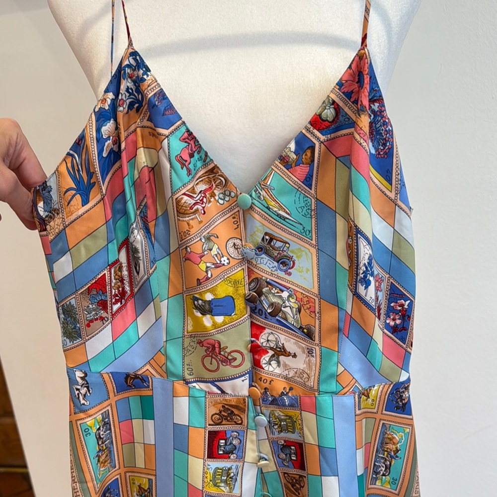 Hermes Blue and Orange Comic Print Jumpsuit